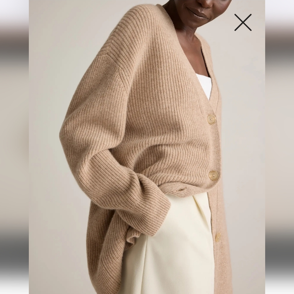 Quince Camel Ribbed Button-Front Cardigan - Picture 9 of 9